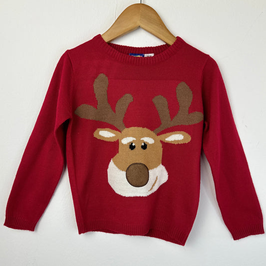 Red Christmas Jumper with Reindeer- Fine Knitted Sweater for Kids