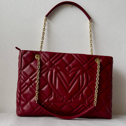 LOVE MOSCHINO -Quilted Leather Handbag -Vino - Burgundy