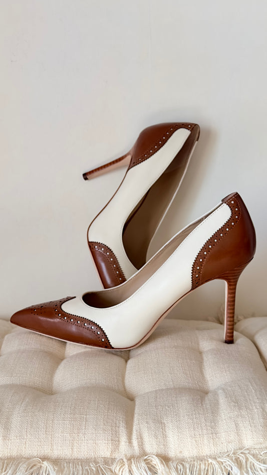 LAUREN RALPH LAUREN -Classic Leather Heels -Lynden Nappa & Burnished Pumps -Deep saddle/Vanilla