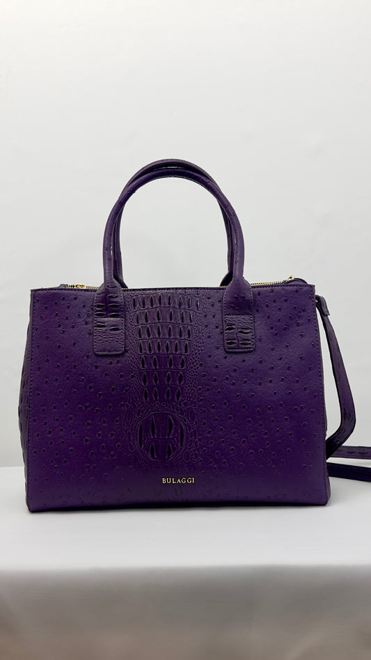 OSTRICH PRINT - Leather Handbag - Purple
