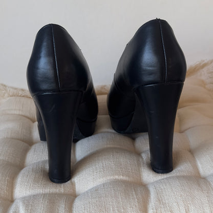 GRACELAND -Leather Platform Heels -Black Block Heels Shoes