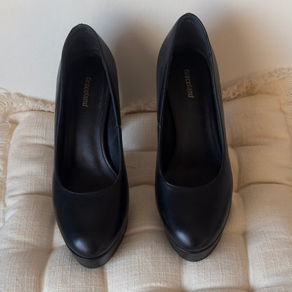 GRACELAND -Leather Platform Heels -Black Block Heels Shoes