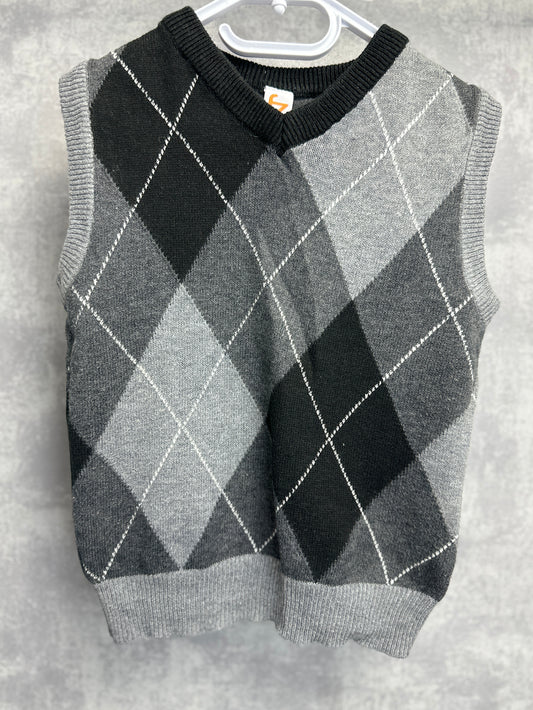 Kids Waistcoat-Knitted Vest - Outerwear -Grey/Black