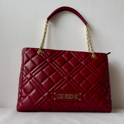 LOVE MOSCHINO -Quilted Leather Handbag -Vino - Burgundy