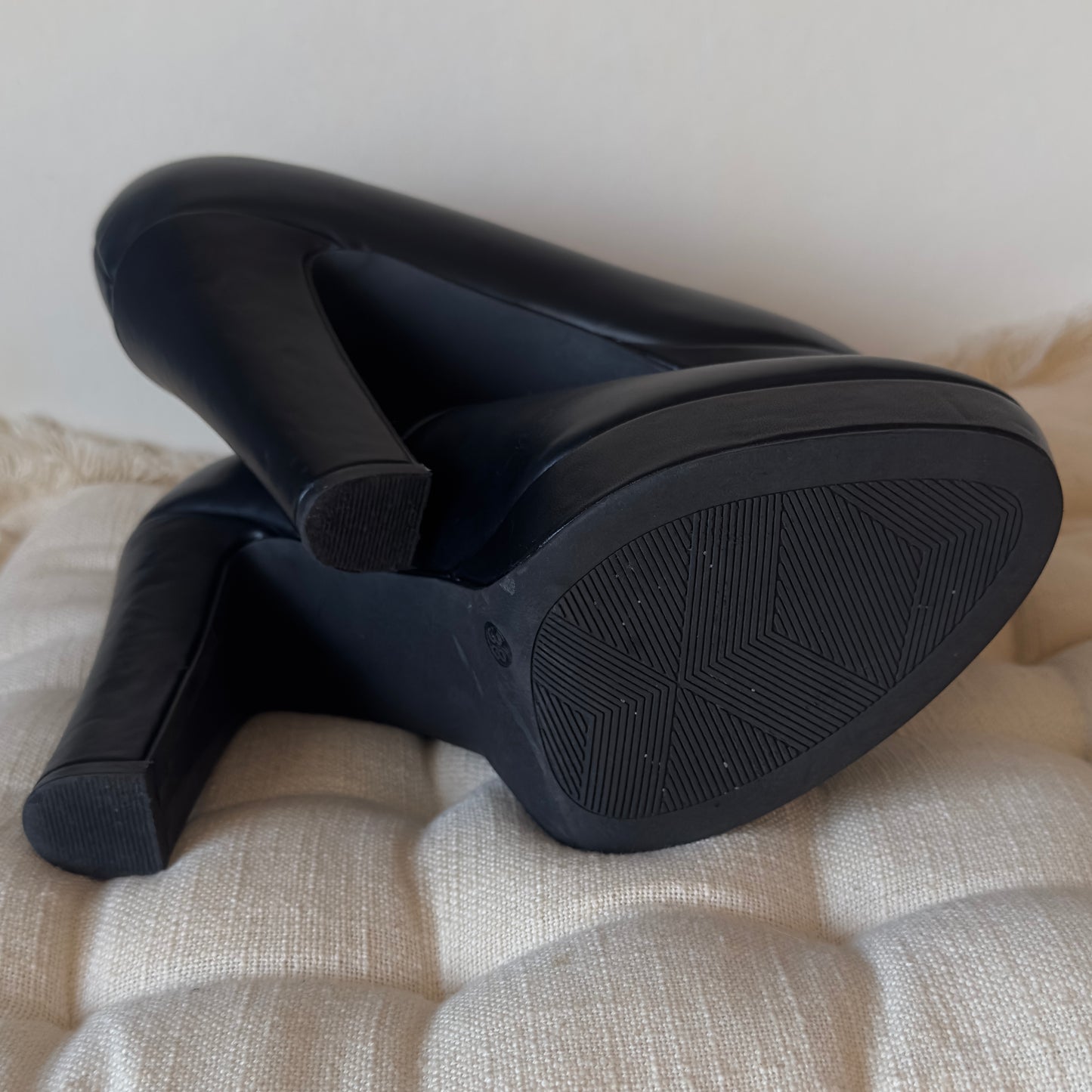 GRACELAND -Leather Platform Heels -Black Block Heels Shoes