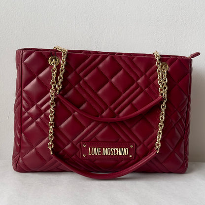 LOVE MOSCHINO -Quilted Leather Handbag -Vino - Burgundy