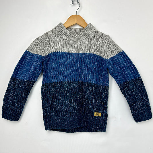 Boys knitted sweater - Kids Jumper - stripes -Blue/grey