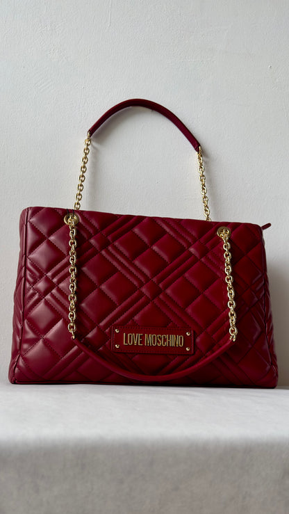 LOVE MOSCHINO -Quilted Leather Handbag -Vino - Burgundy