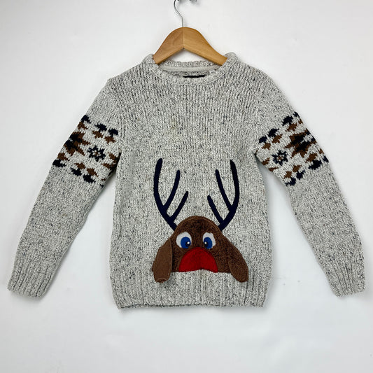 Grey Christmas Sweater with Reindeer- Children’s Knitwear Jumper